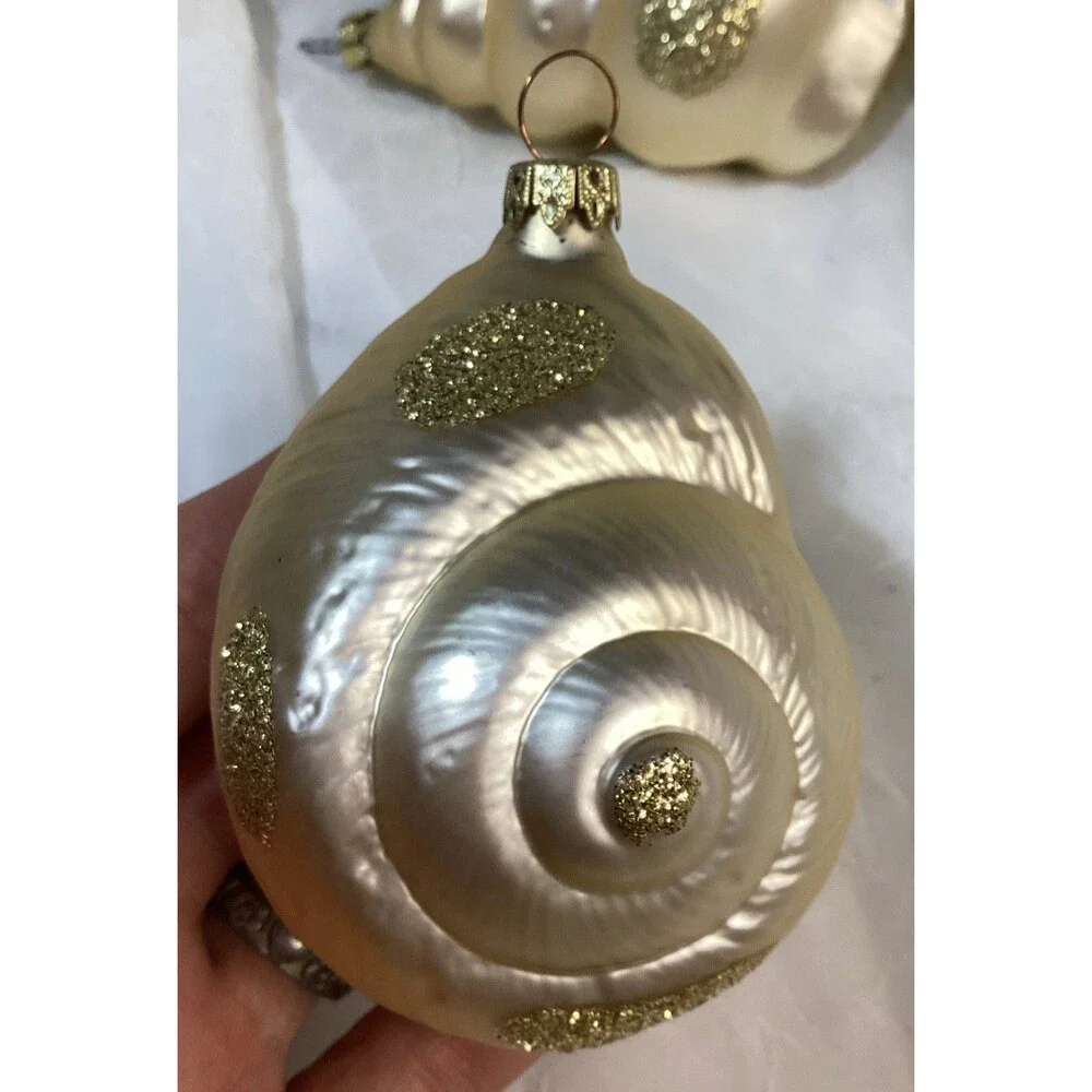 Neiman Marcus Hand Blown Glass Seashell & Seahorse Ornament Set Of Four Vintage